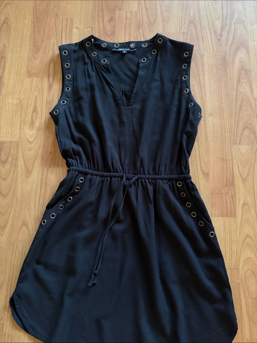 Lush Black Sleeveless Eyelet Drawstring Waist Dress